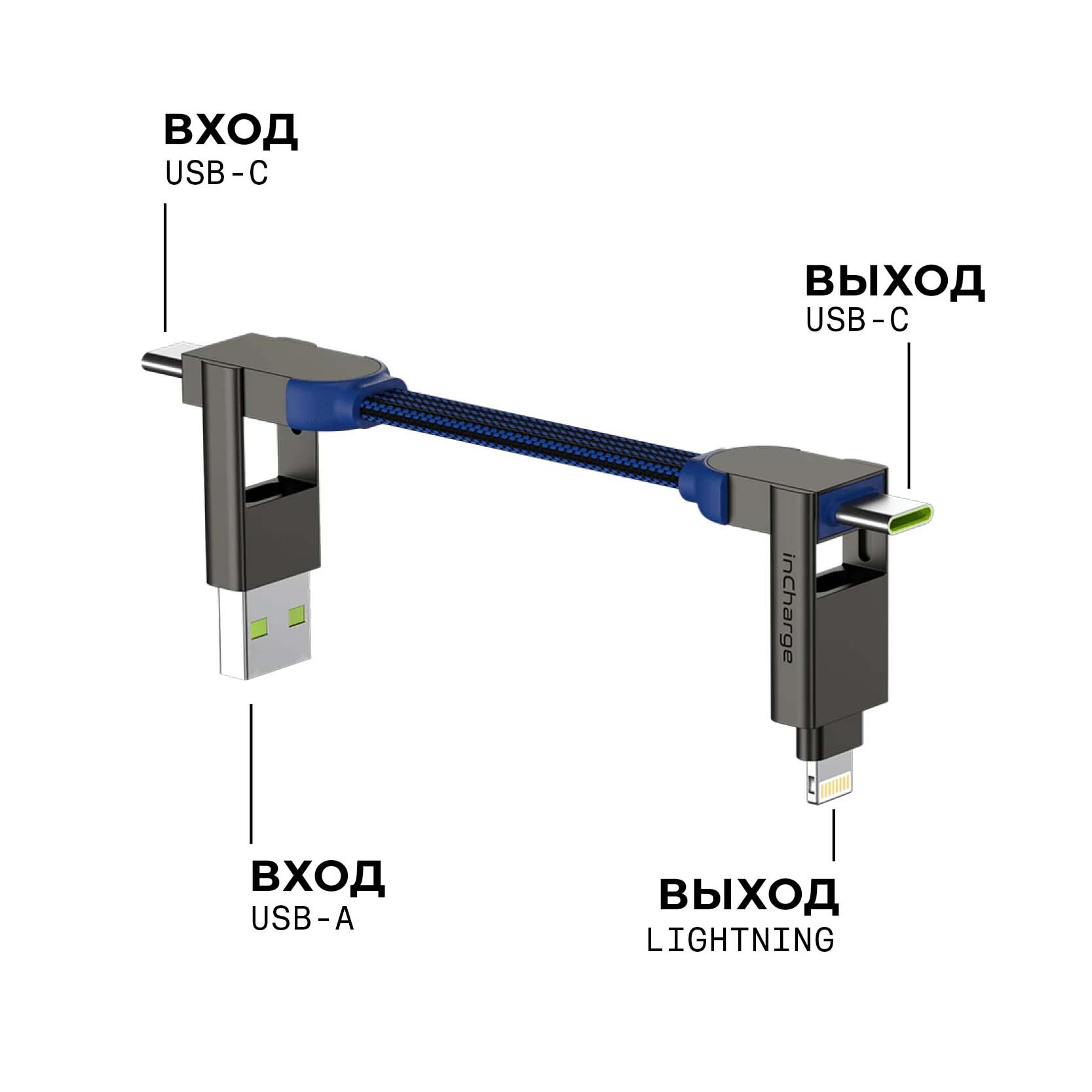 Купить Зарядный кабель-брелок 6-в-1 Rolling Square inCharge X - 14.5 cm, up  to 100W, Sapphire Blue в AlpineDiamond.ru