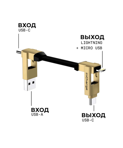 Зарядный кабель-брелок 6-в-1 Rolling Square inCharge 6 - 14 cm, Saturn Gold, изображение 5