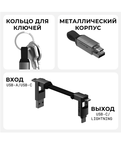 Зарядный кабель-брелок 6-в-1 Rolling Square inCharge 6 - 14 cm, Moon White, изображение 7