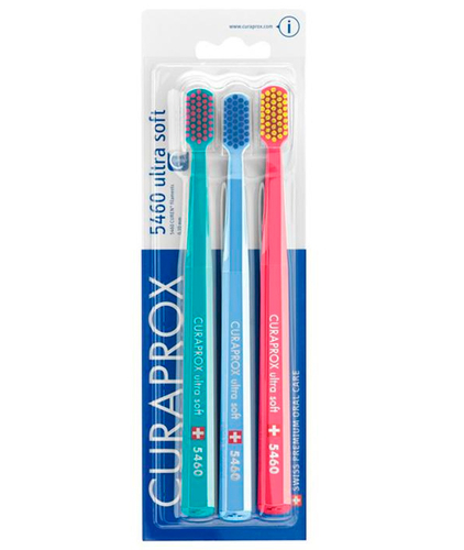 Набор зубных щеток CURAPROX ultrasoft, d 0,10 мм (3 шт.), бирюзовый-голубой-малиновый