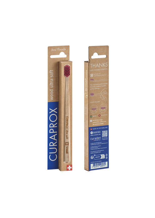 Зубная щетка CURAPROX  с деревянной ручкой, бордовая, изображение 8