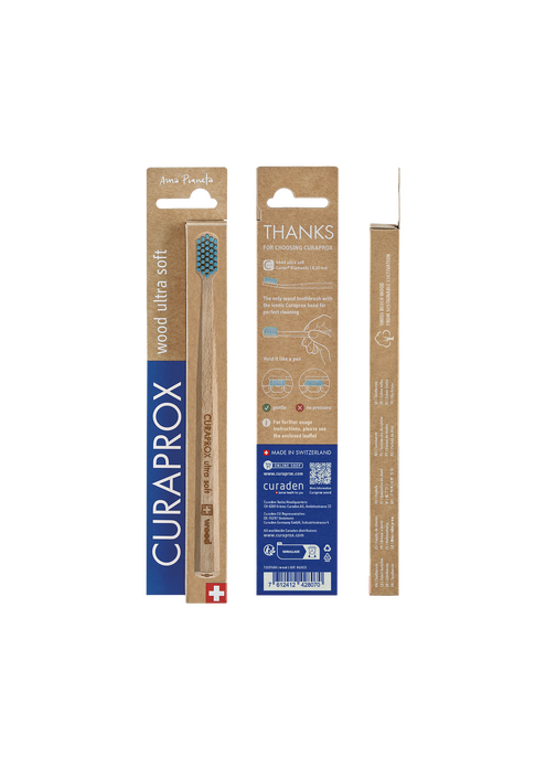 Зубная щетка CURAPROX с деревянной ручкой, голубая, изображение 7