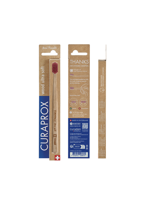 Зубная щетка CURAPROX  с деревянной ручкой, бордовая, изображение 6