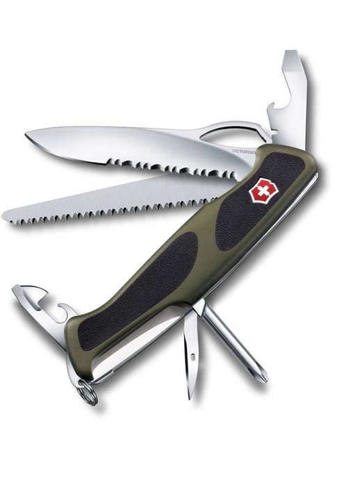 Нож перочинный VICTORINOX RangerGrip 178, 130 мм, 12 функций, с фиксатором, зелёный с чёрным