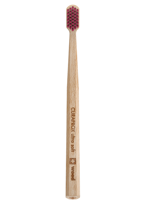 Зубная щетка CURAPROX  с деревянной ручкой, бордовая